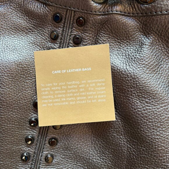 Michael Michael Kors Hobo Bag Studded Top Handle Leather Purse Silver Metallic L - Picture 8 of 14